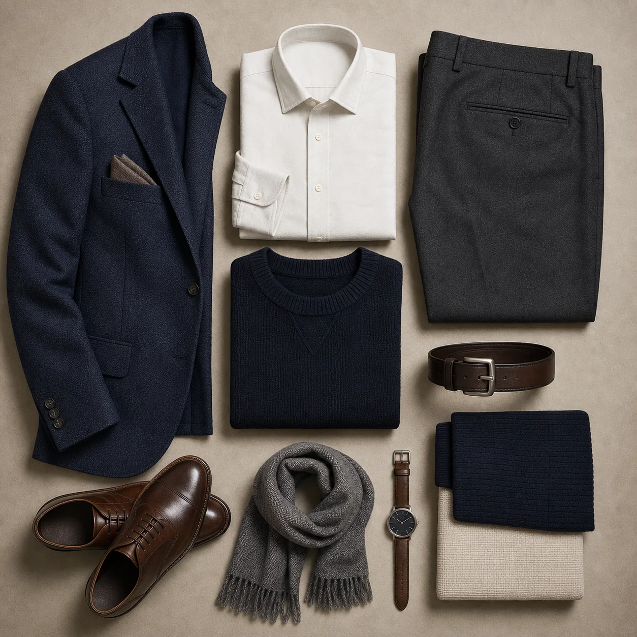Abbigliamento uomo con giacche, camicie e accessori.